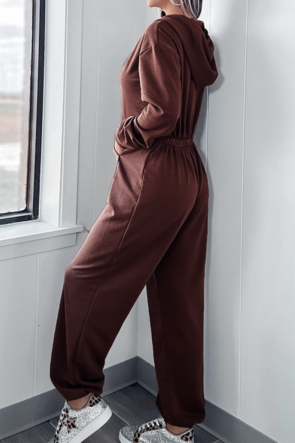 Full Size Drawstring Long Sleeve Jumpsuit