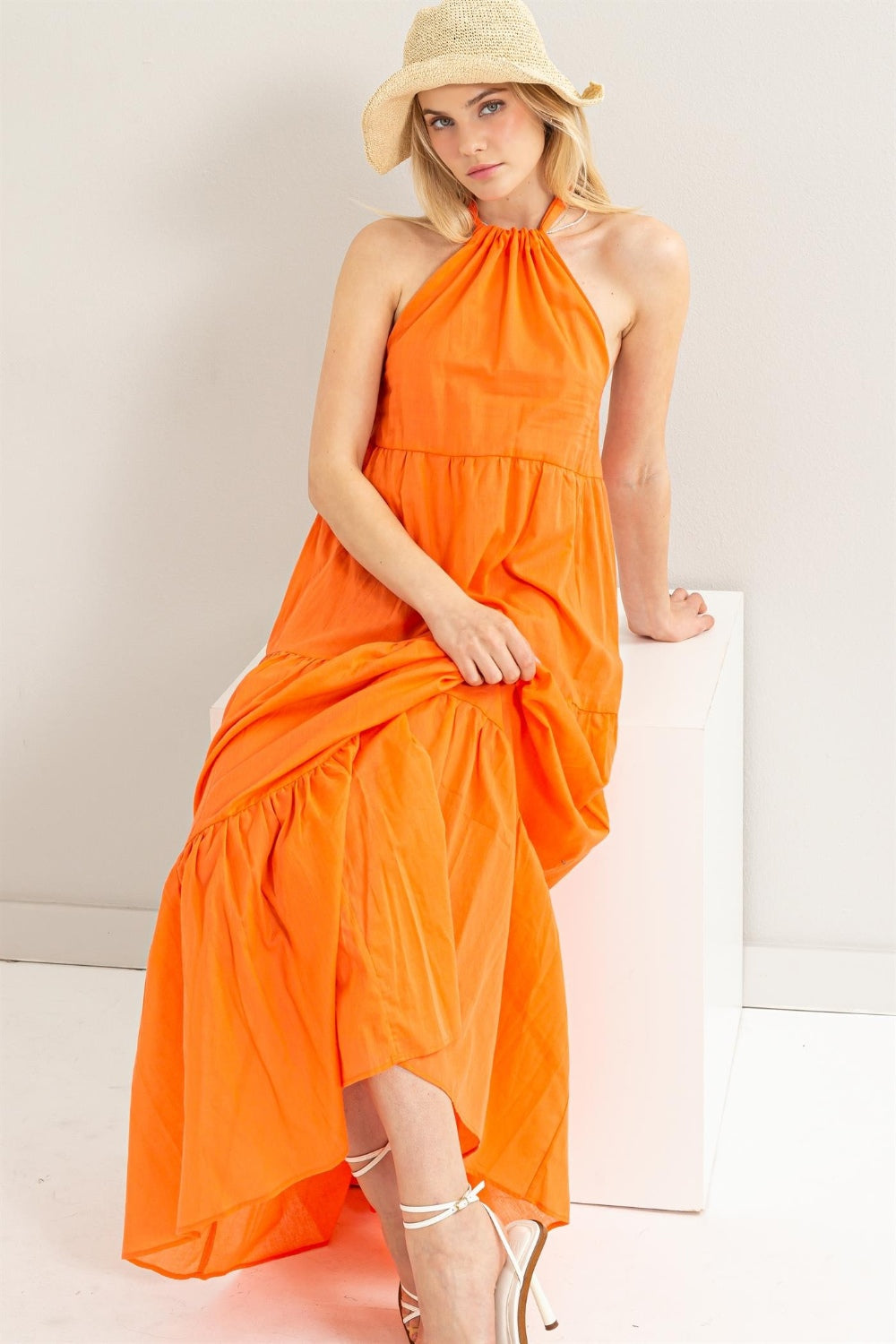 HYFVE Halter Neck Cover Up Maxi Dress - Orange