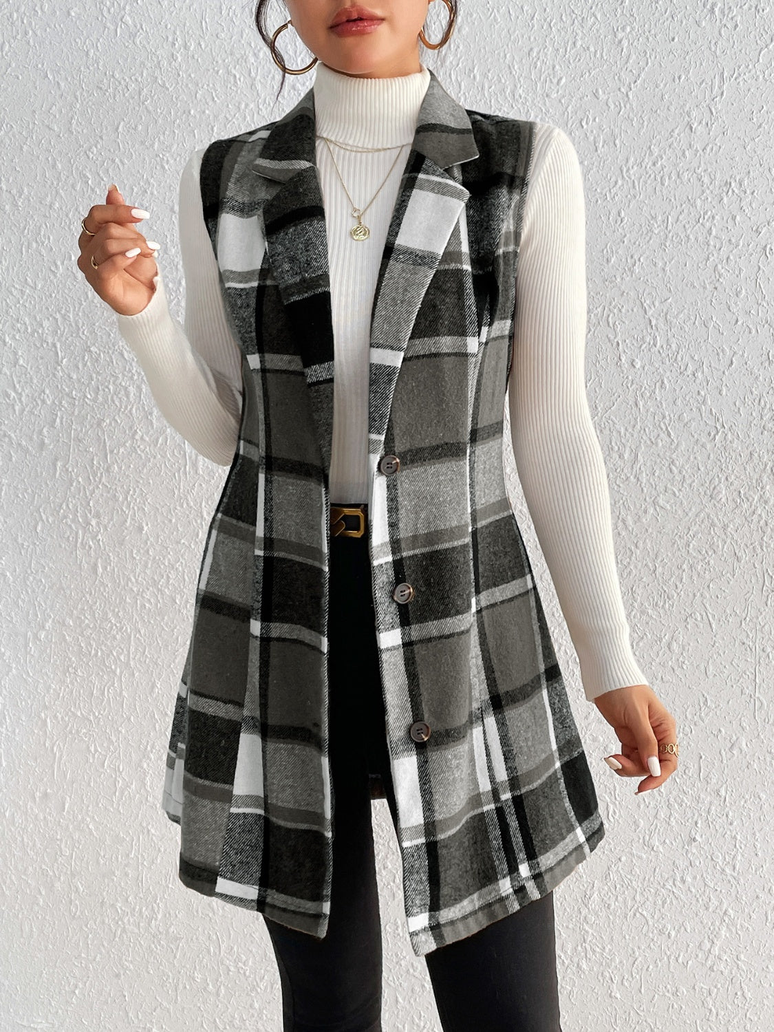 Plaid Button Up Vest Coat